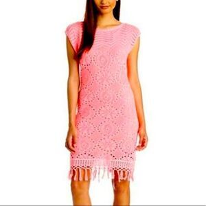 Lilly Pulitzer Adabelle Size M Crochet Resort Pink Coverup Crochet Dress g